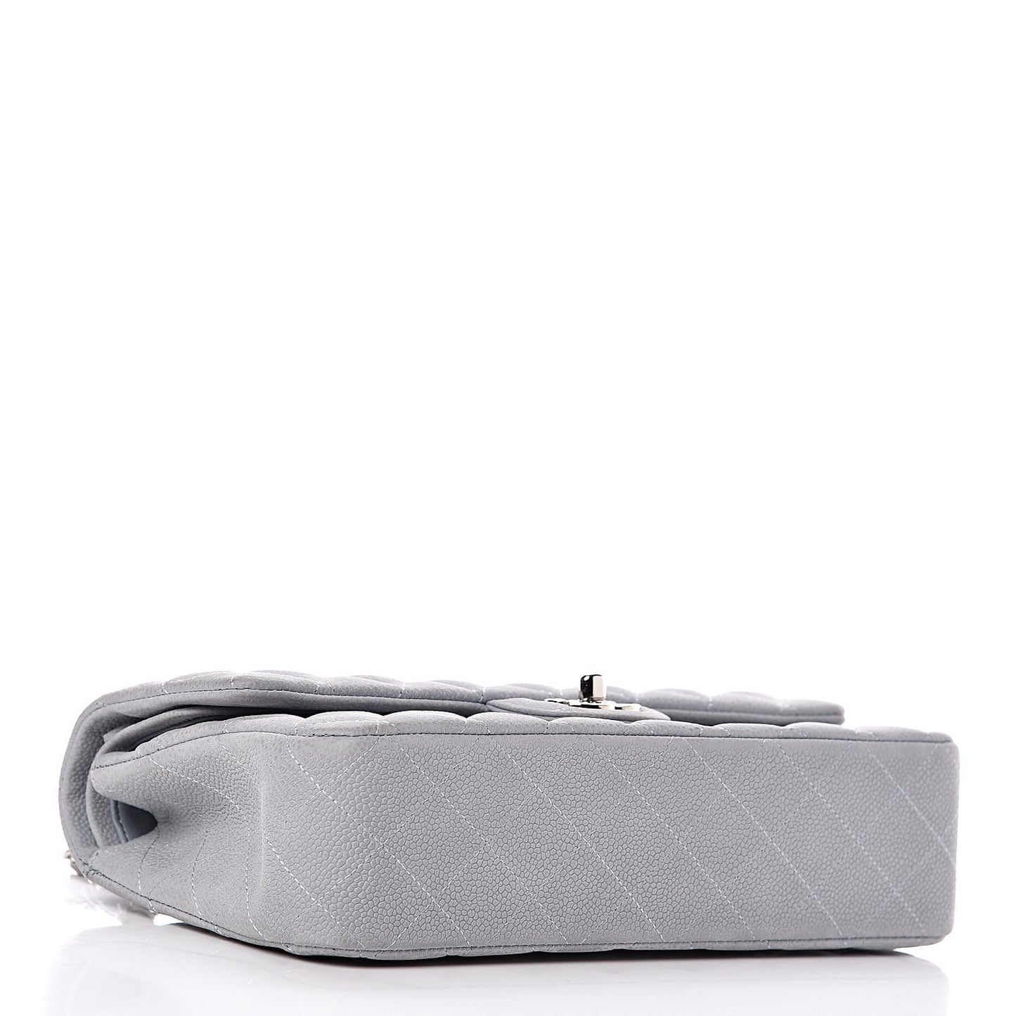 Iridescent Caviar Quilted Medium Double Flap Light Grey