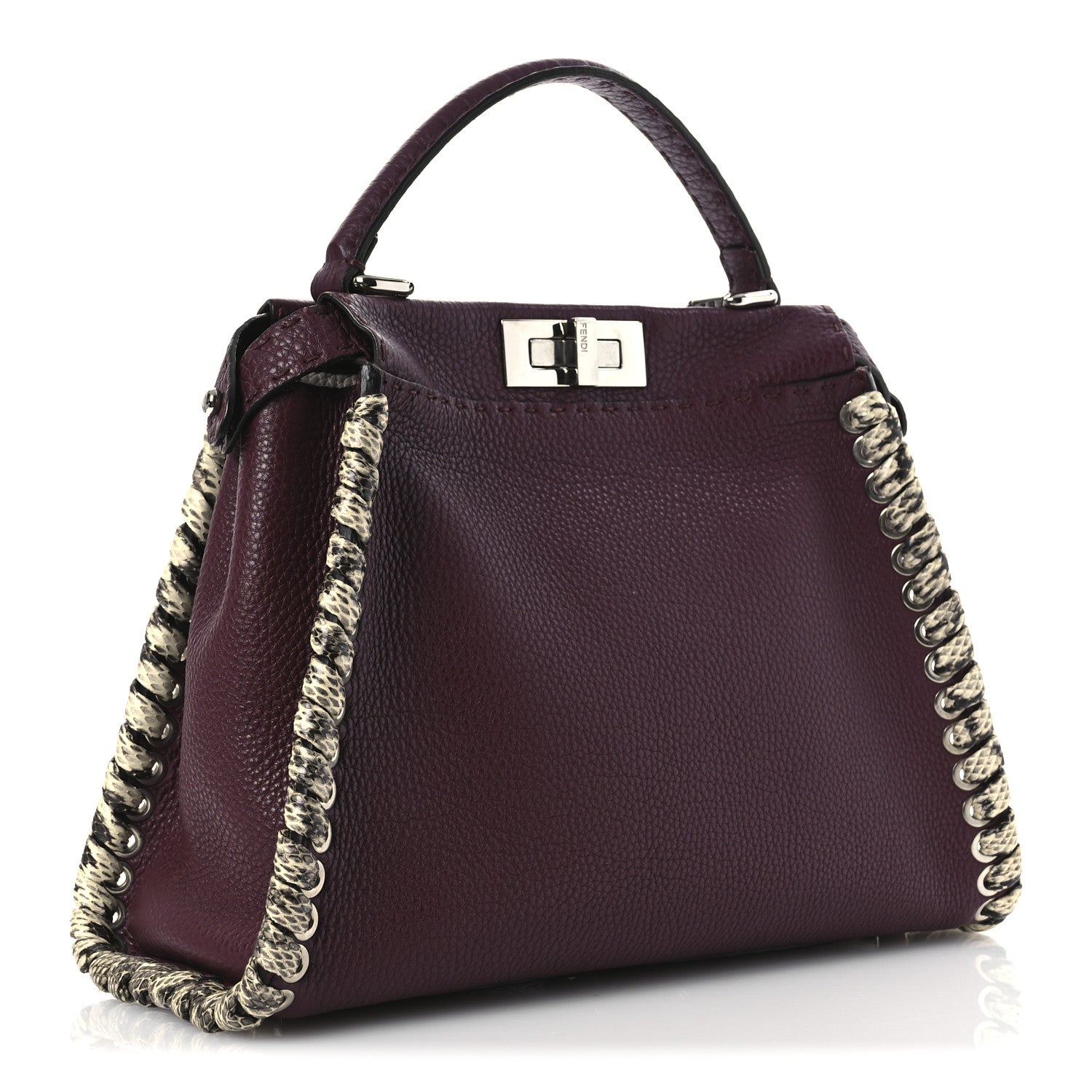 Fendi Cuoio Romano Elaphe Selleria Lace Up Bi-Color Medium Peekaboo Iconic Satchel Bordeaux Grigio Polvere Natural 3 of 12