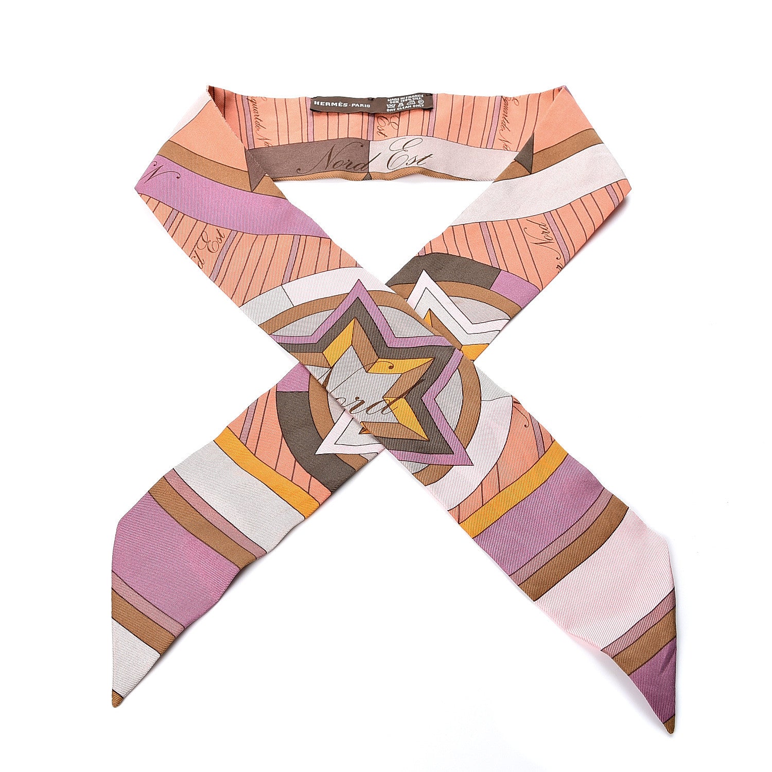 Hermes Silk La Rose Des Vents Twilly Camel Saumon Violine 1 of 3