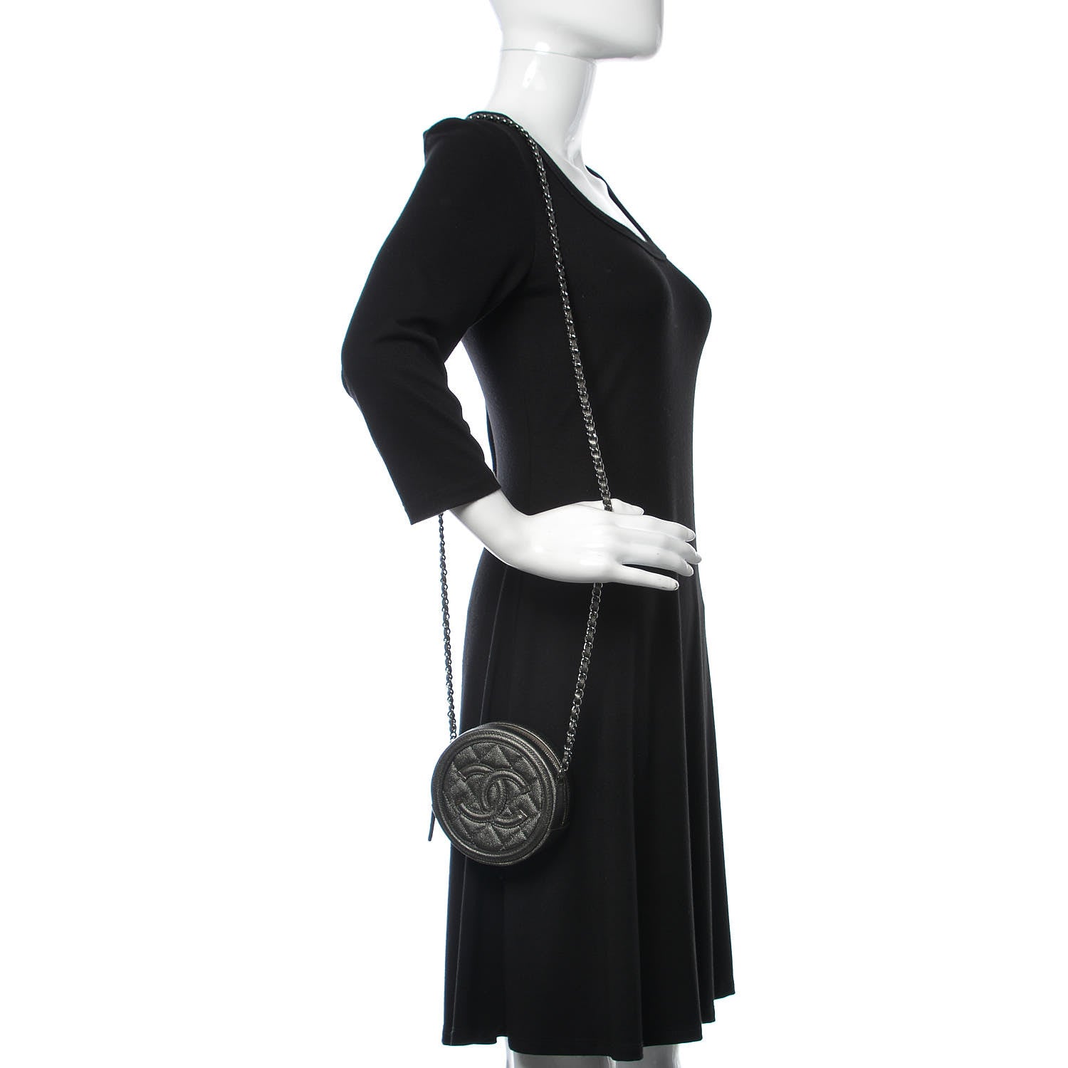Chanel Metallic Caviar Quilted Round Filigree Crossbody Dark Silver 2 of 8