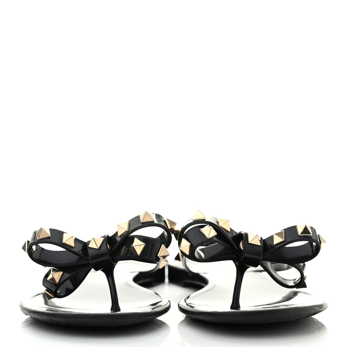 PVC Jelly Rockstud Bow Thong Sandals 37 Black