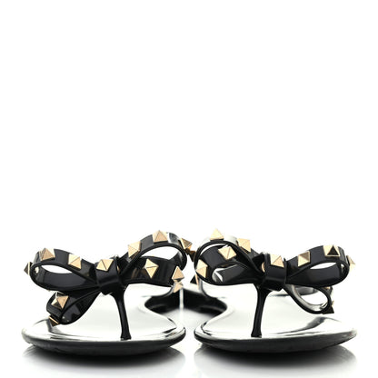 Valentino Garavani PVC Jelly Rockstud Bow Thong Sandals 37 Black 2 of 7