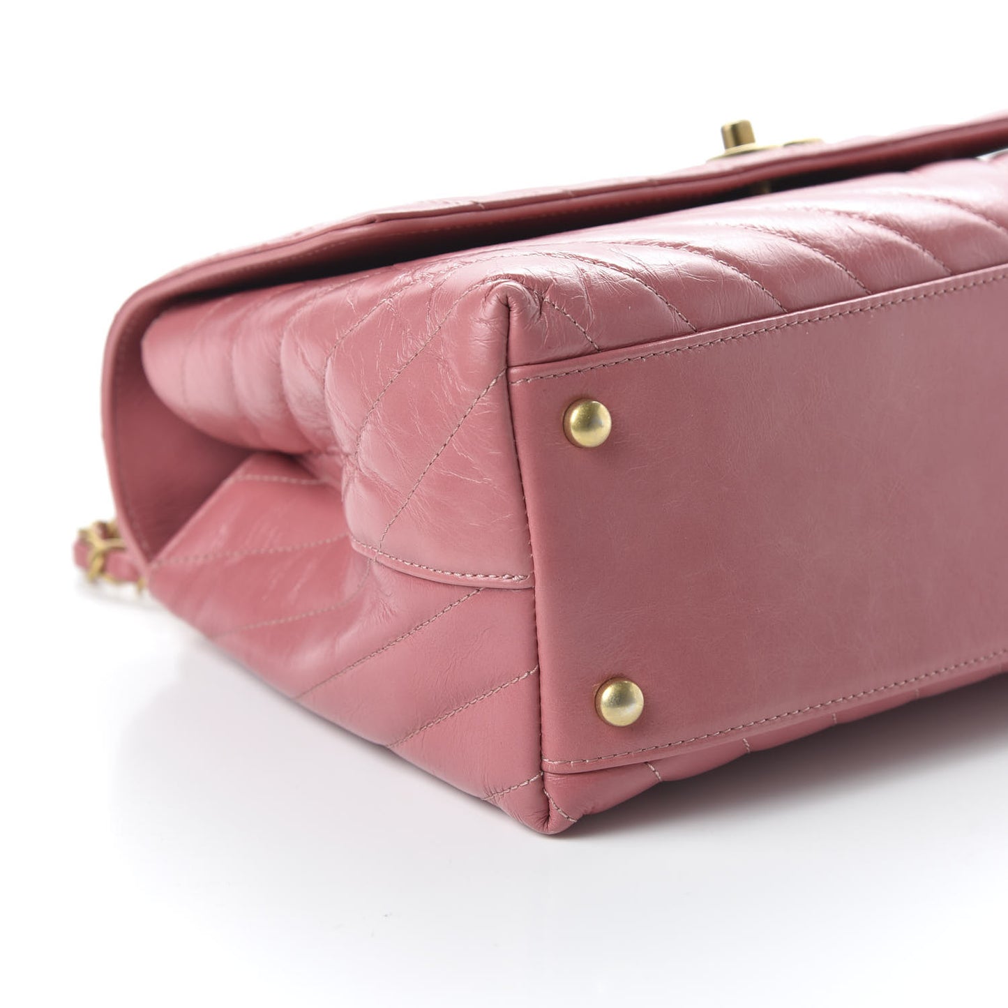 Calfskin Lizard Chevron Quilted Small Coco Handle Flap Pink