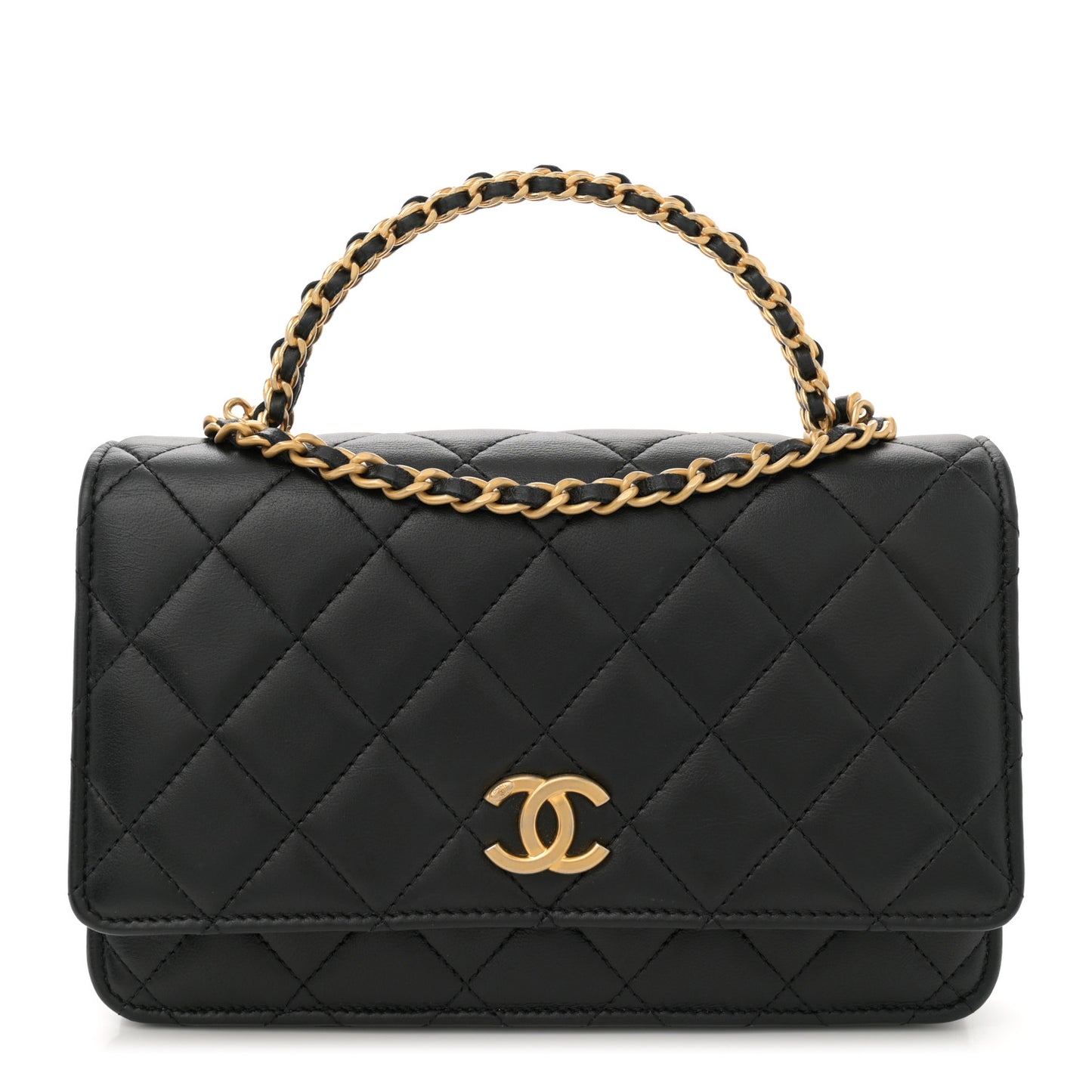 Lambskin Quilted Pick Me Up Wallet On Chain WOC Black