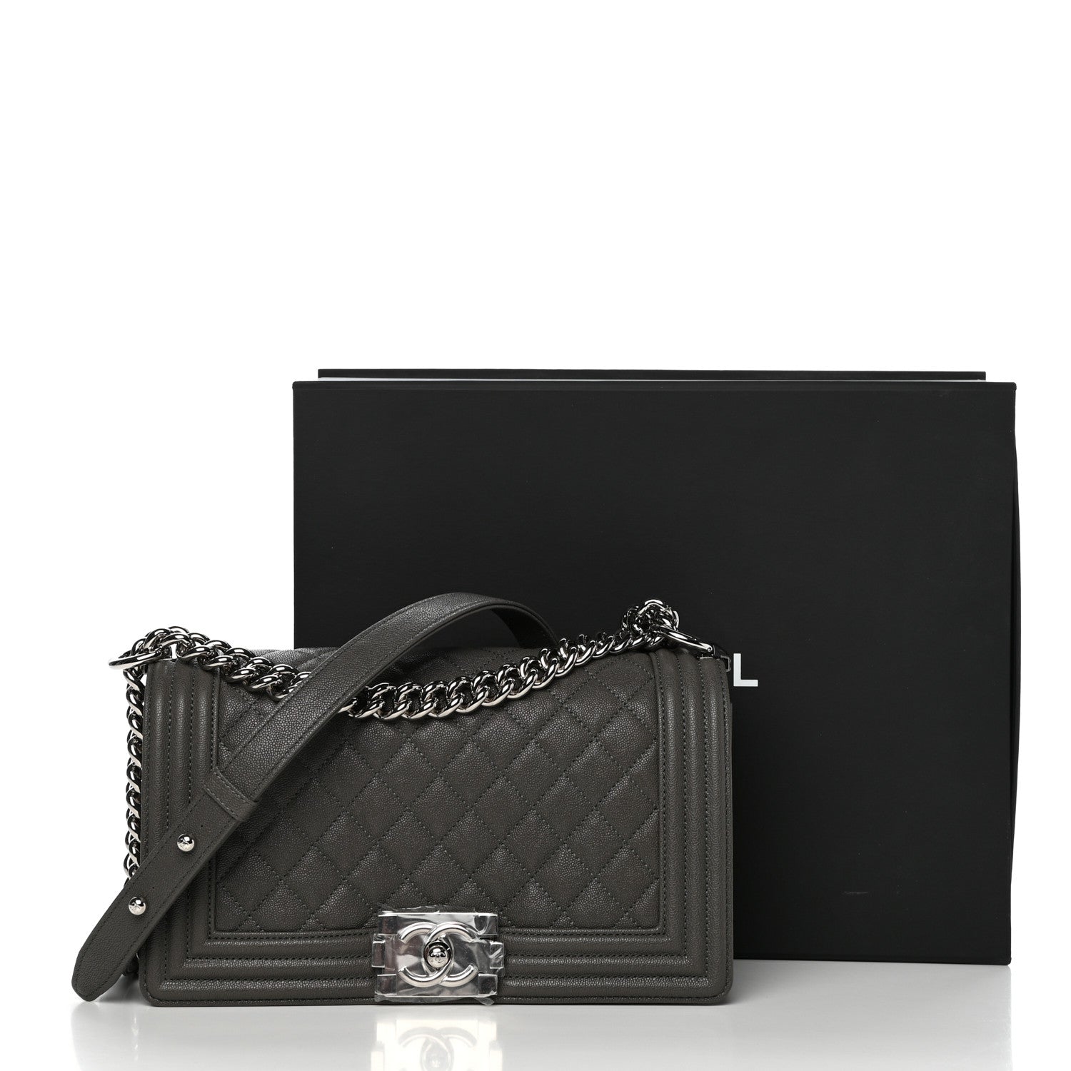 Chanel Caviar Quilted Medium Boy Flap Grey 11 of 11