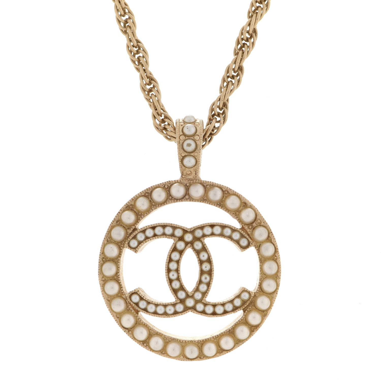 Chanel Pearl CC Round Pendant Necklace Gold 4 of 6