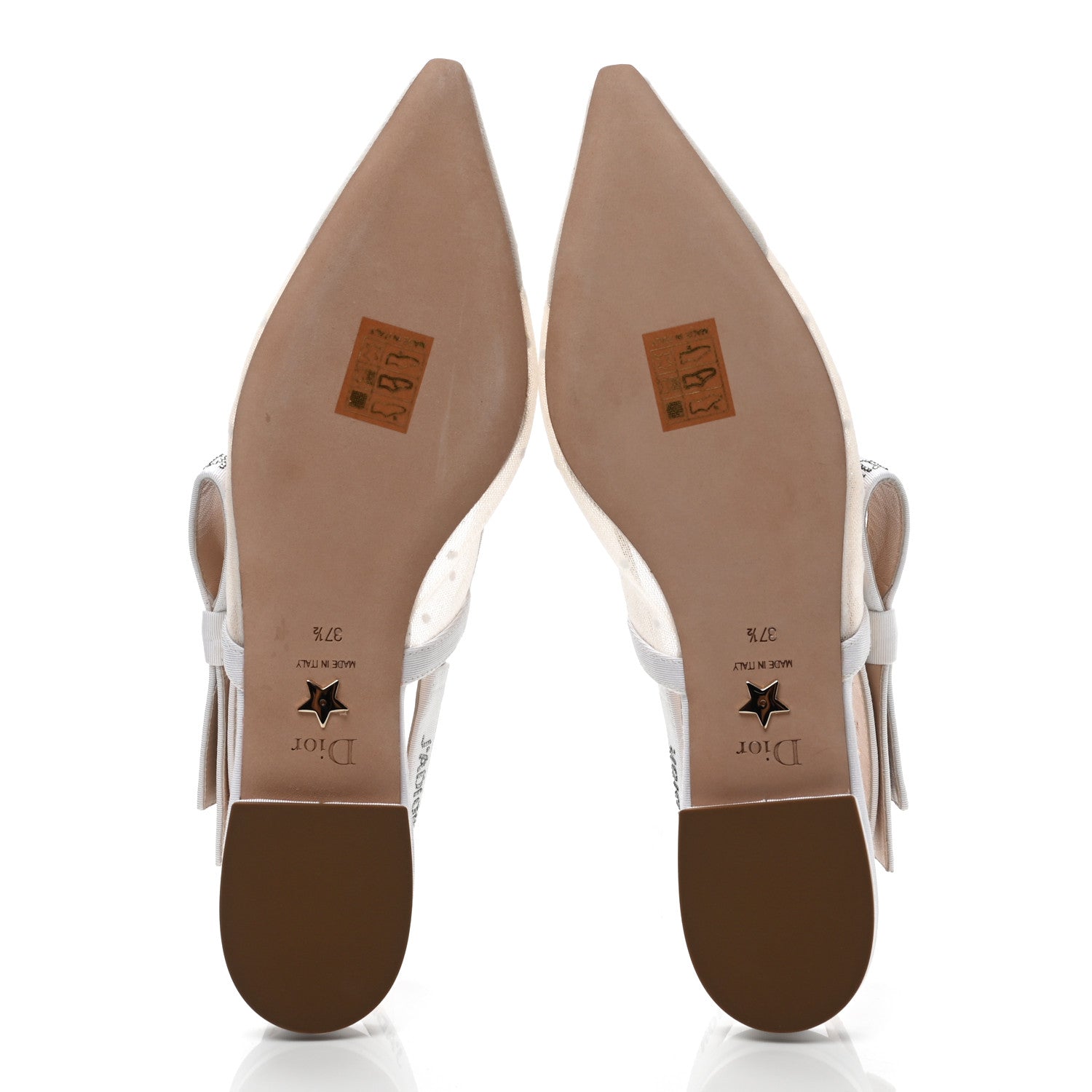 Christian Dior Mesh Plumetis Grosgrain Studded J'Adior Slingback Ballet Flats 37.5 White 5 of 9