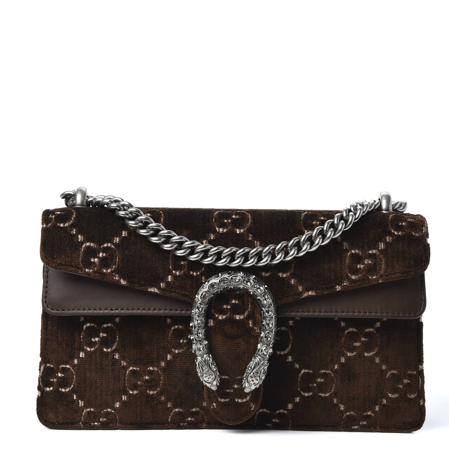 Velvet Moon Calfskin Crystal GG Monogram Small Dionysus Shoulder Bag Brown Vintage Cocoa Black Diamond
