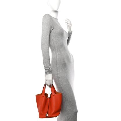 Hermes Taurillon Clemence Picotin Lock 22 MM Orange 2 of 12