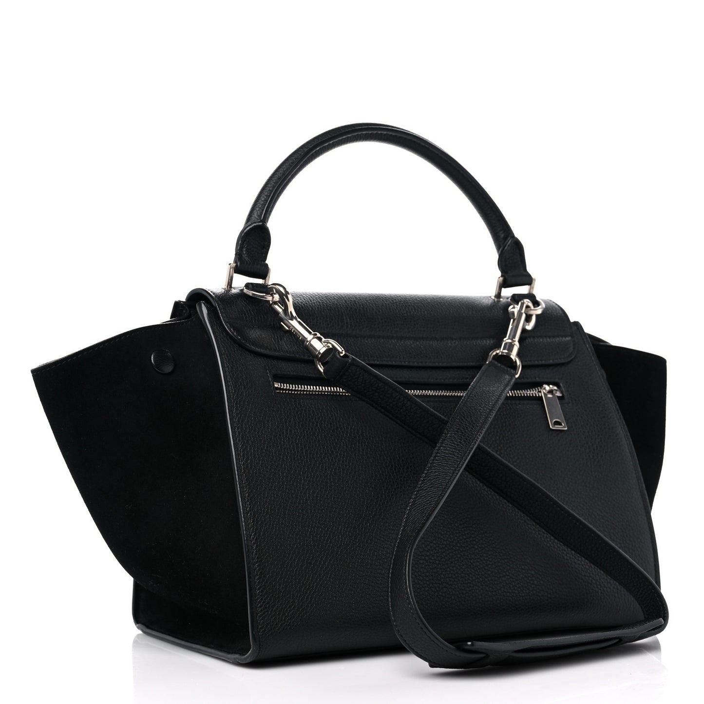 Drummed Calfskin Suede Small Trapeze Black