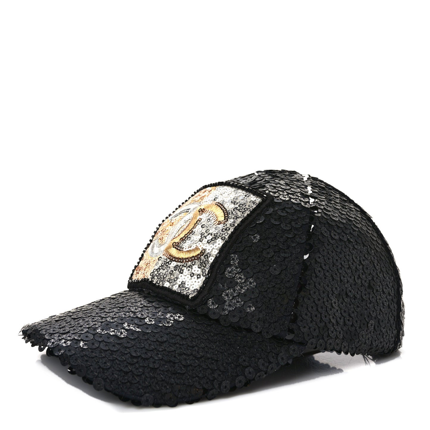 Sequin Embellished CC Baseball Cap Hat Black