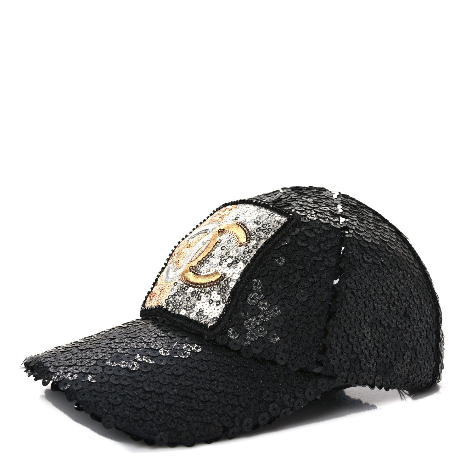 Chanel Sequin Embellished CC Baseball Cap Hat Black 1 of 8