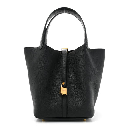Hermes Taurillon Clemence Matte Alligator Picotin Lock Touch 22 MM Black 1 of 10