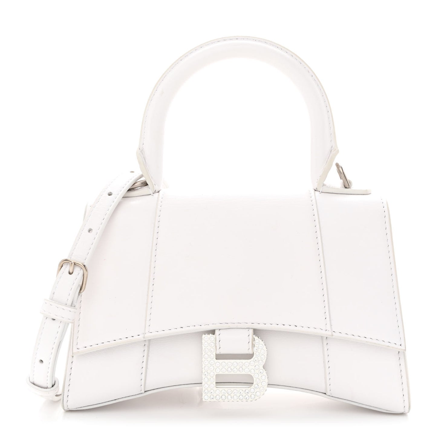 Shiny Box Calfskin Strass Hourglass Top Handle Bag XS White