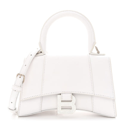Balenciaga Shiny Box Calfskin Strass Hourglass Top Handle Bag XS White 1 of 16