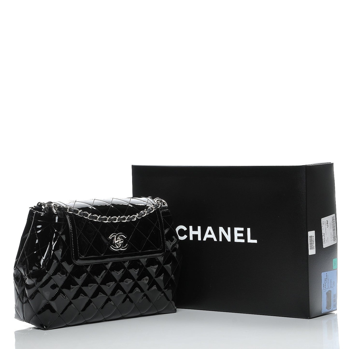 Patent Quilted Large Coco Shine Accordion Flap Black
