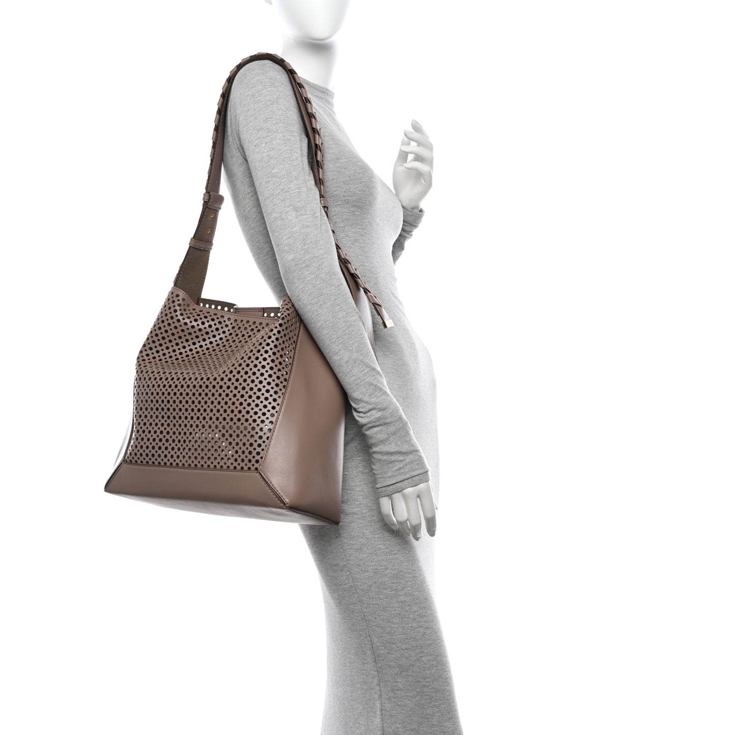 Alter Nappa Perforated Braided Shoulder Bag Brown Dark Beige