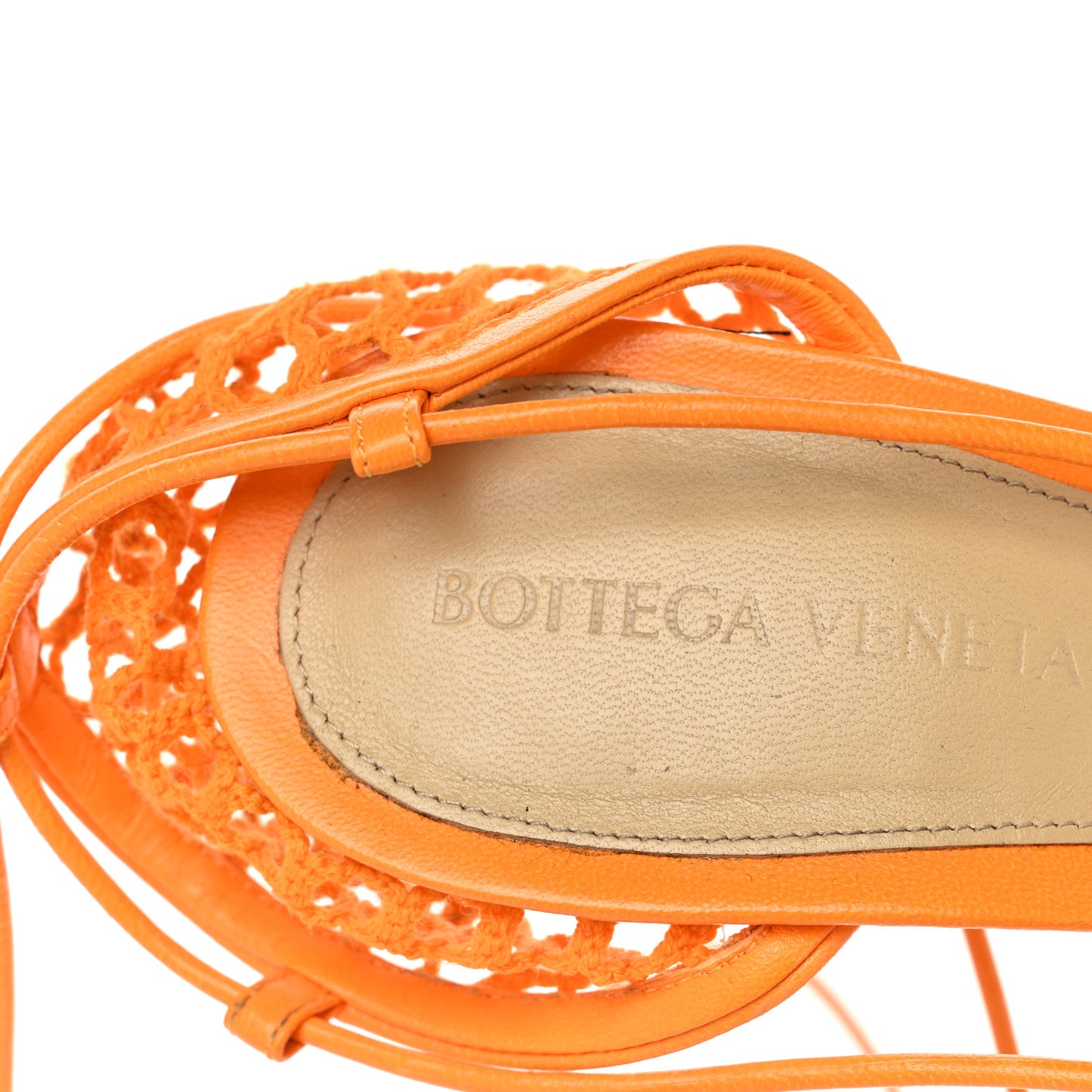 Mesh Nappa Stretch Ankle Tie Sandals 38.5 Tangerine