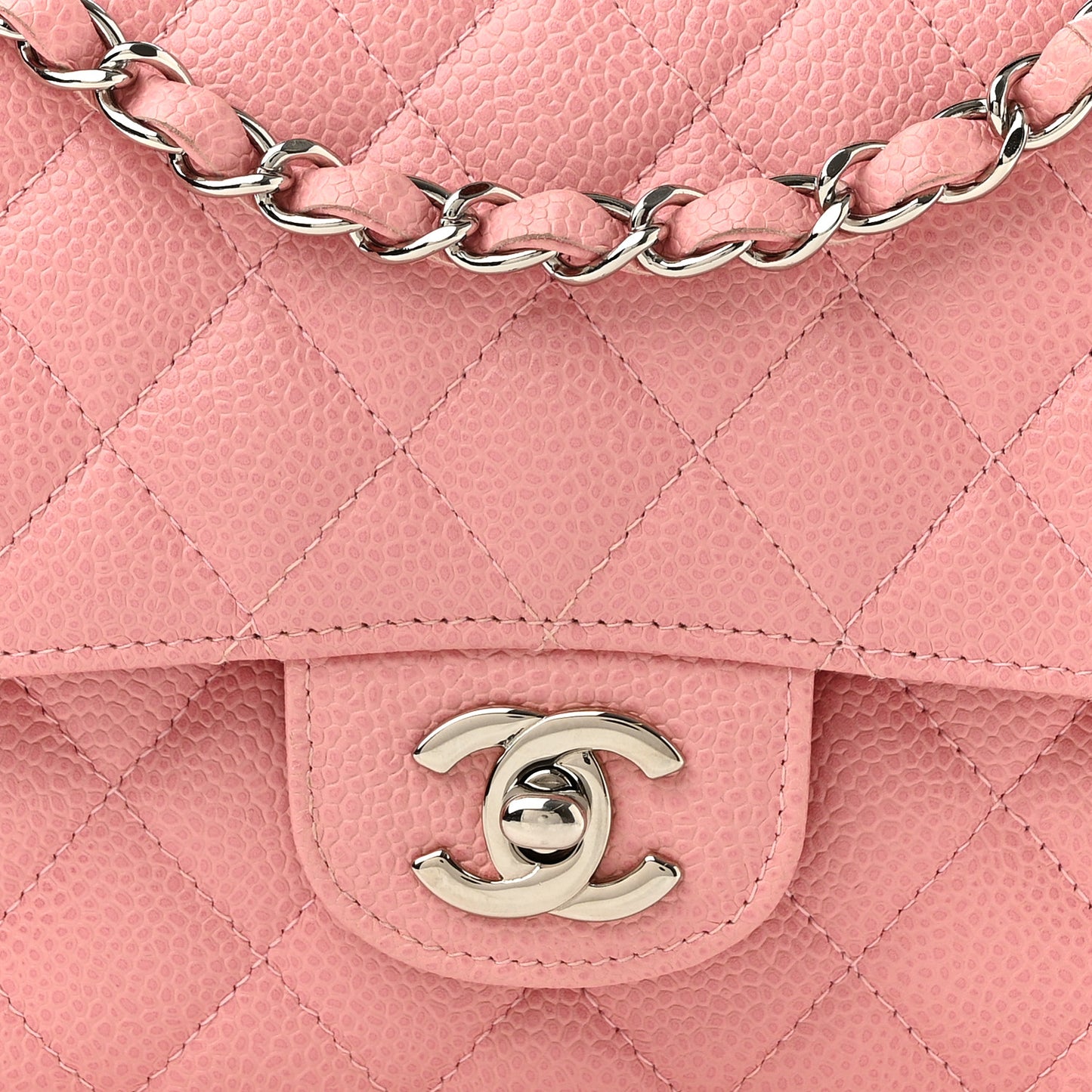 Caviar Quilted Medium Double Flap Light Pink