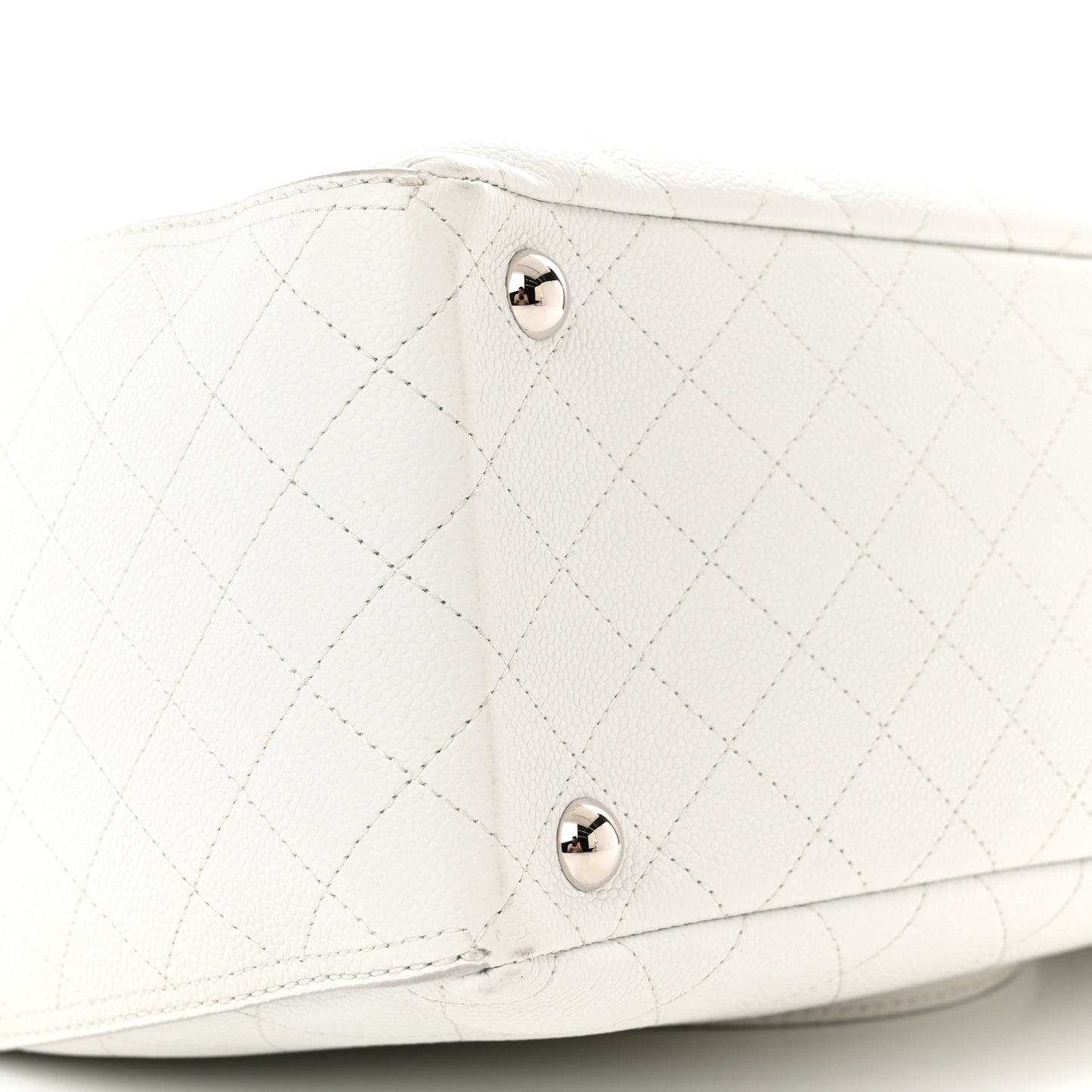 Grained Calfskin CC Pocket Tote White