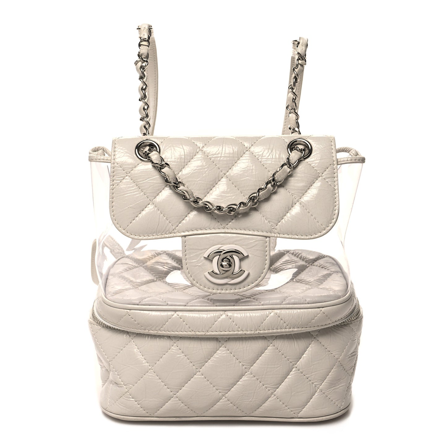 Crumpled Calfskin PVC Quilted Backpack White