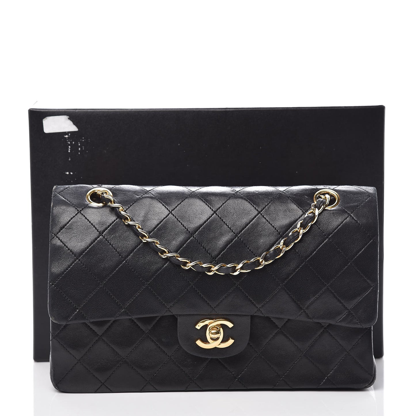 Lambskin Quilted Medium Double Flap Bag Black