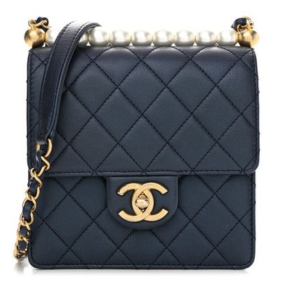 Chanel Iridescent Lambskin Quilted Chic Pearls Flap Navy Blue 1 of 11