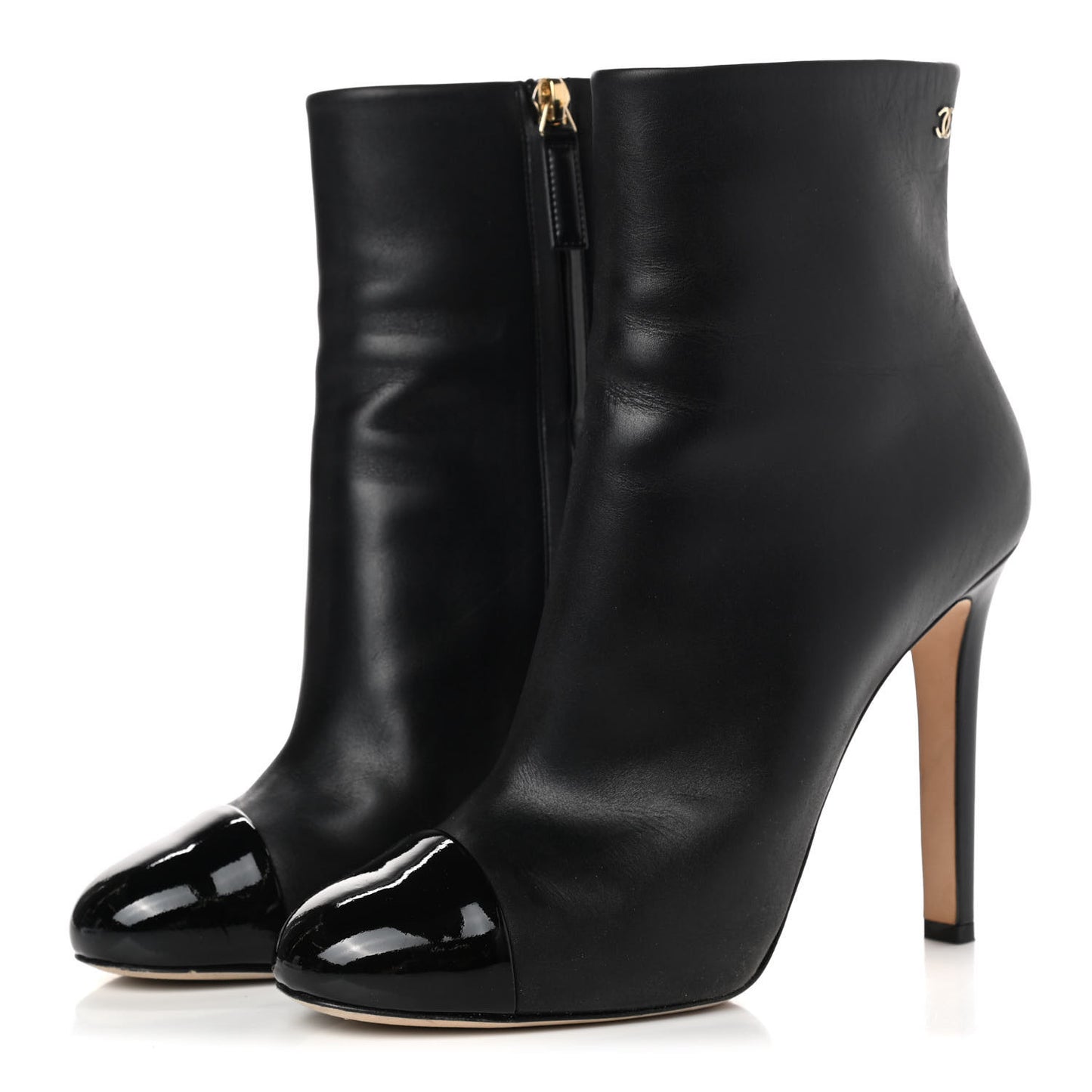 Calfskin Patent Cap Toe Ankle Boots 39.5 Black