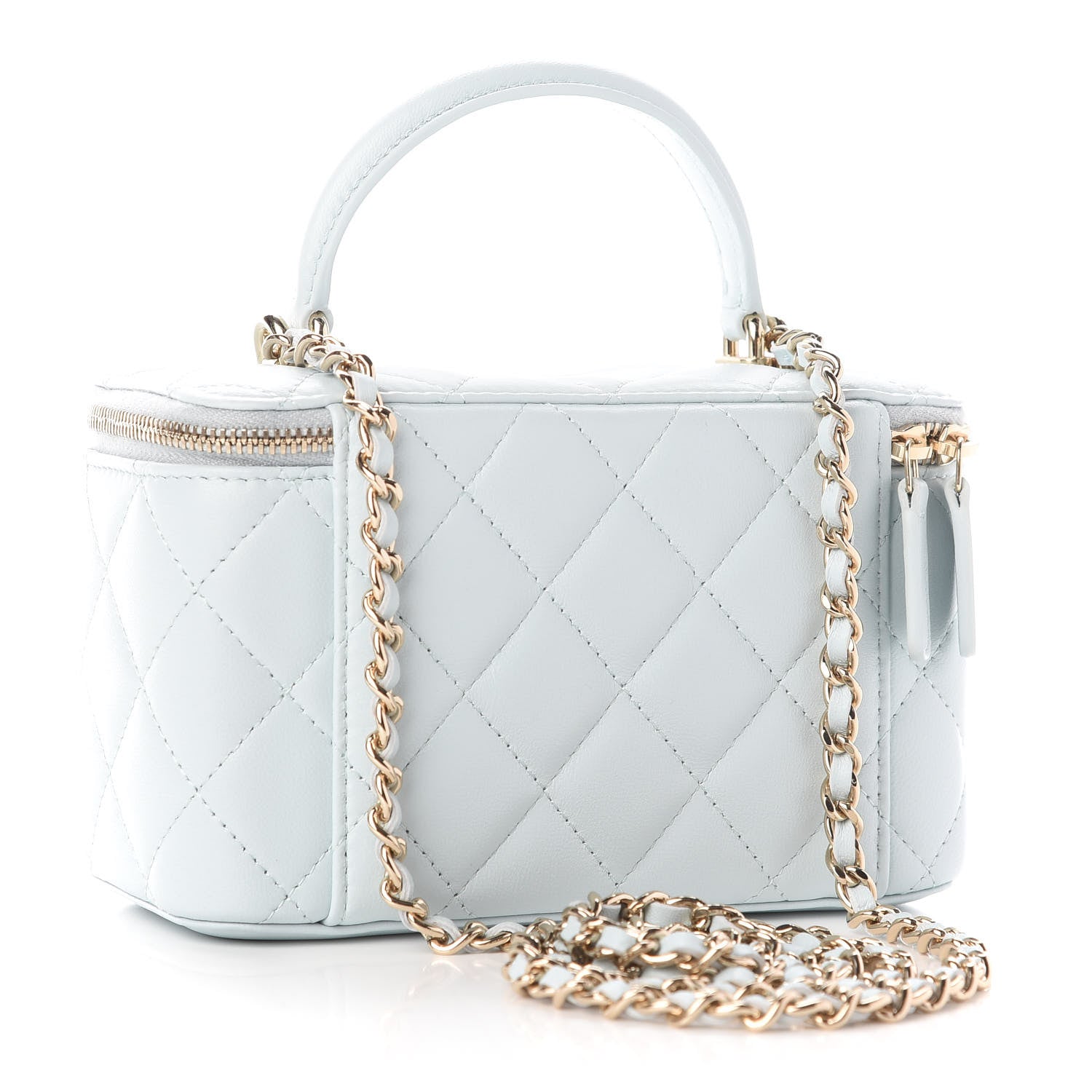 Chanel Lambskin Quilted Small Top Handle Vanity Case With Chain Light Blue 3 of 9