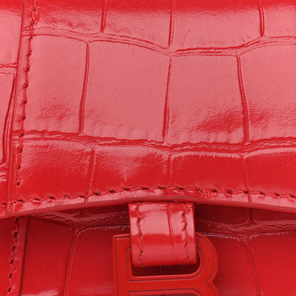 Balenciaga Shiny Calfskin Tonal B Crocodile Embossed Hourglass Top Handle Bag Mini Bright Red 6 of 11