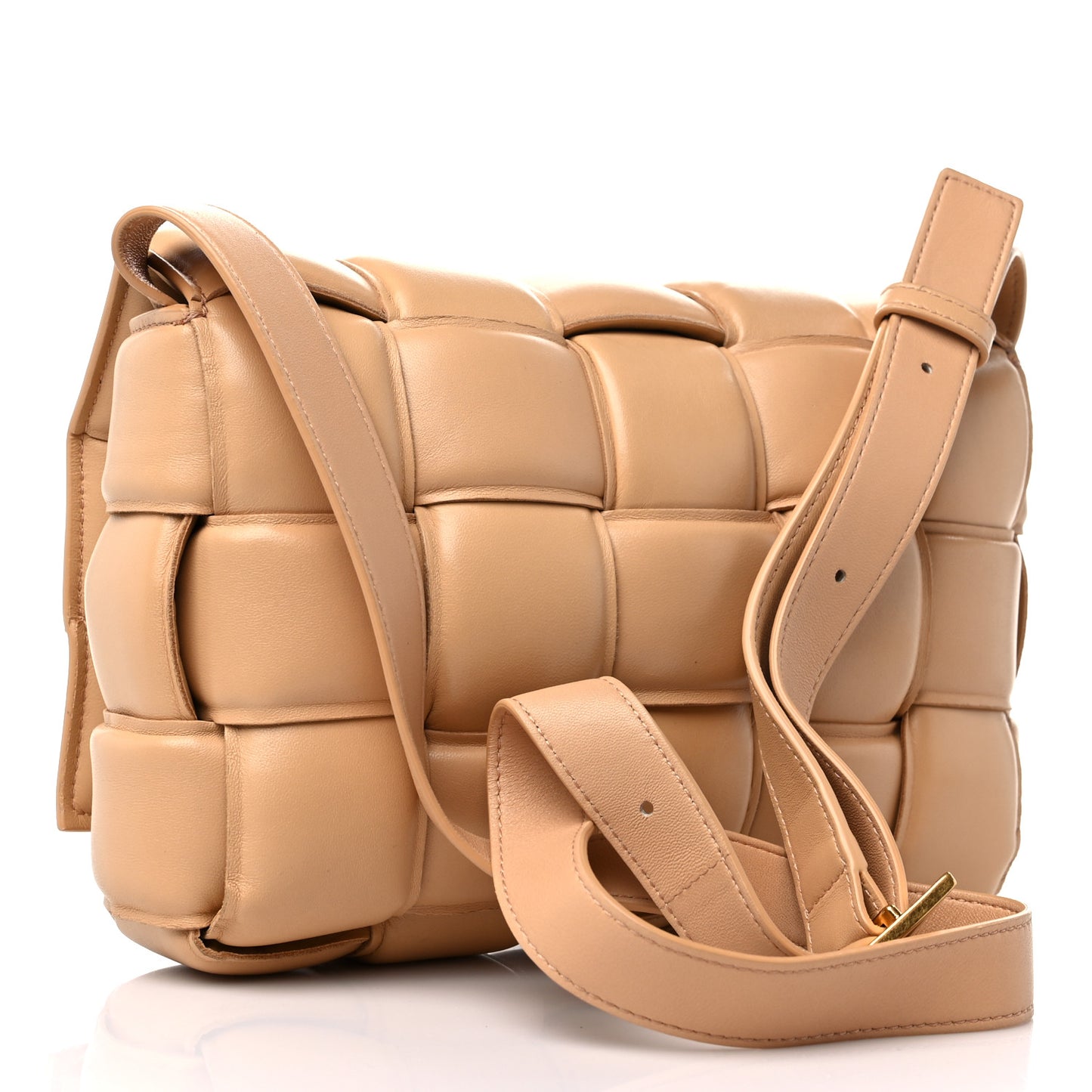 Nappa Maxi Intreccio Padded Cassette Crossbody Bag Almond