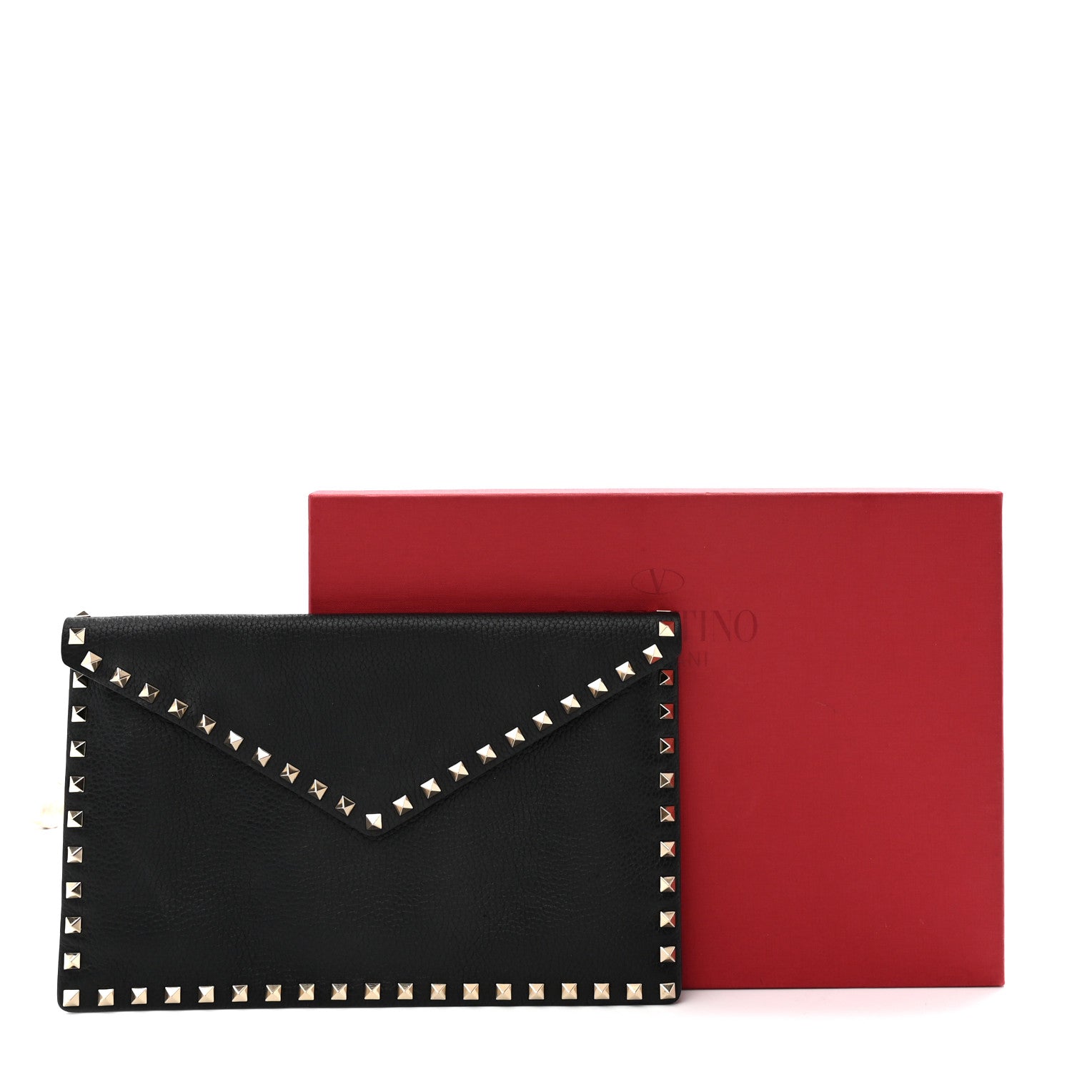 Valentino Garavani Pebbled Calfskin Large Rockstud Envelope Clutch Black 7 of 7
