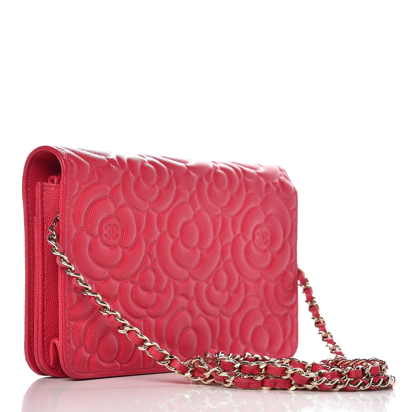 Caviar Camellia Embossed Wallet On Chain WOC Fuschia