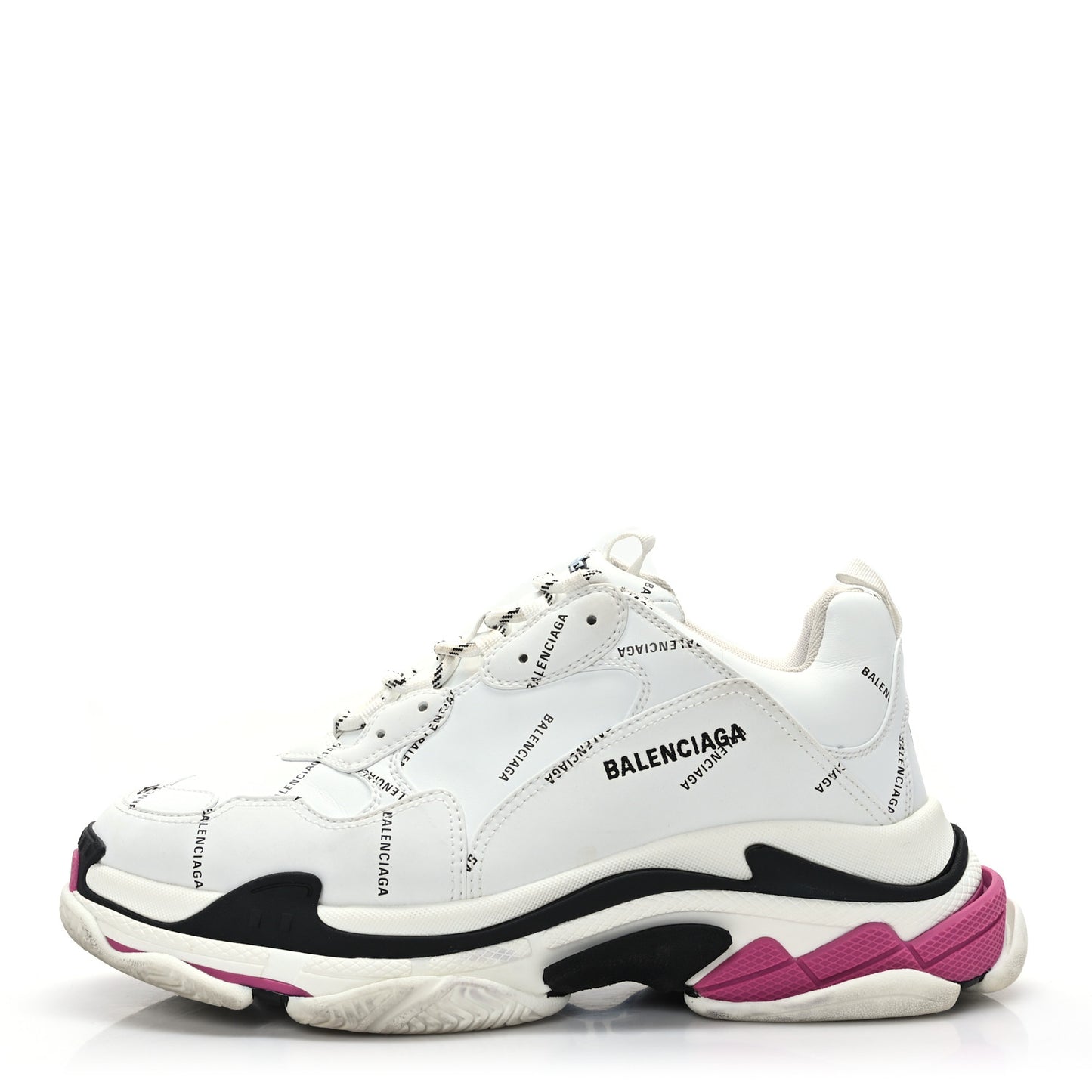 Technical Fabric Allover Logo Mens Triple S Sneakers 46 White Black Pink