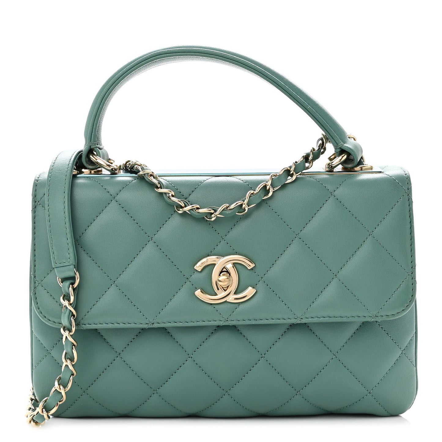 Lambskin Quilted Small Trendy CC Flap Dual Handle Bag Green