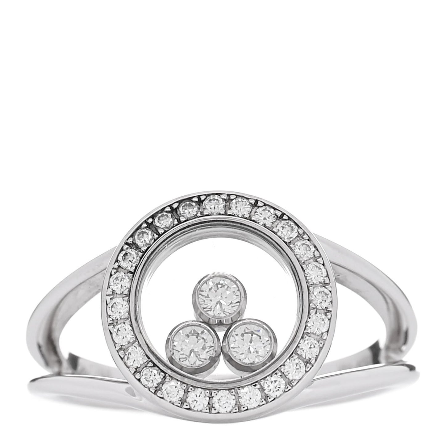 18K White Gold Diamond 3 Happy Diamonds Circle Ring 48 4.5