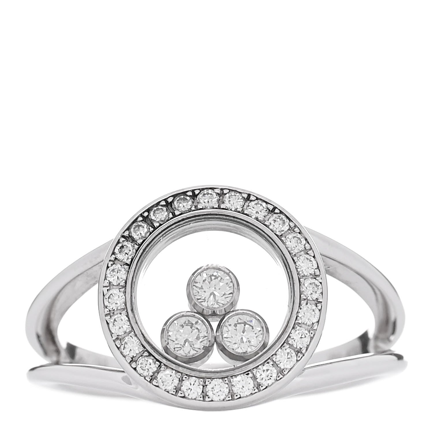 Chopard 18K White Gold Diamond 3 Happy Diamonds Circle Ring 48 4.5 1 of 6