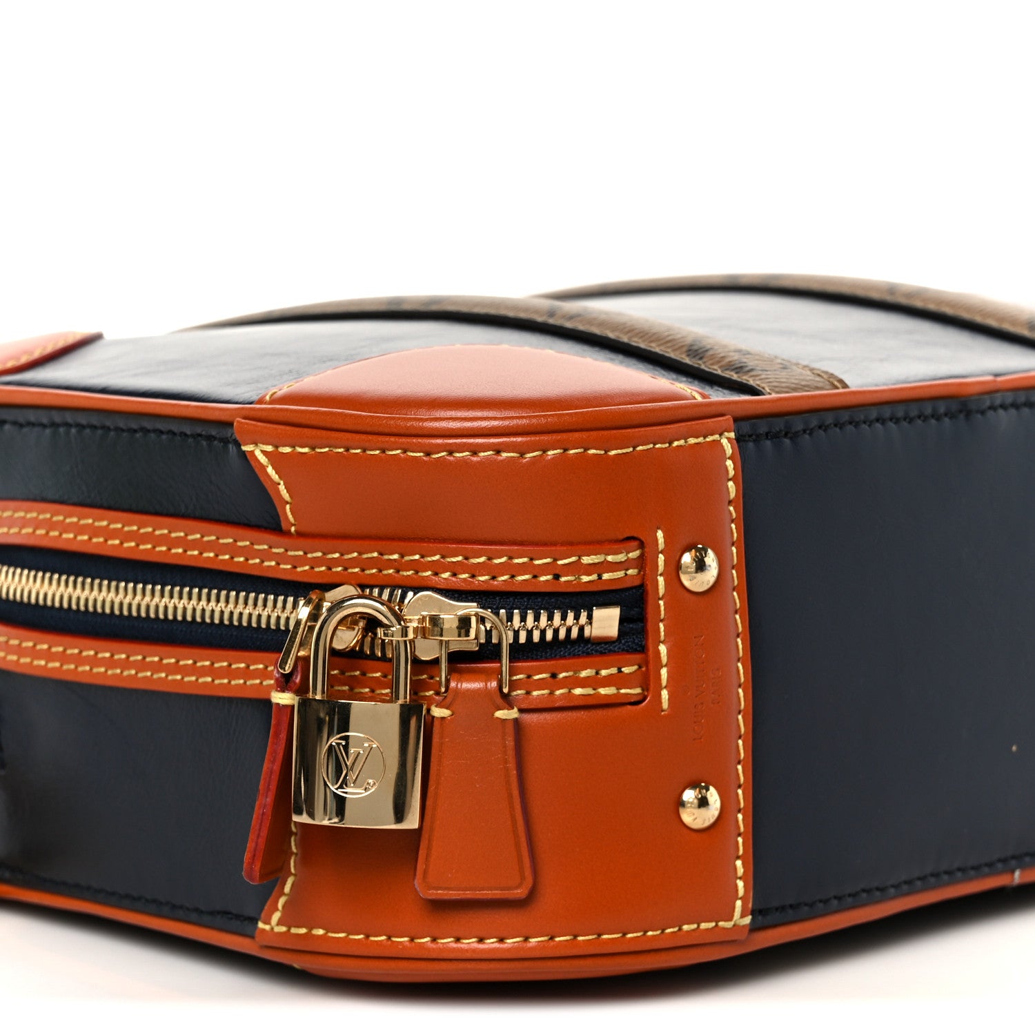 Louis Vuitton Calfskin Reverse Monogram Valisette PM Navy Caramel 9 of 11