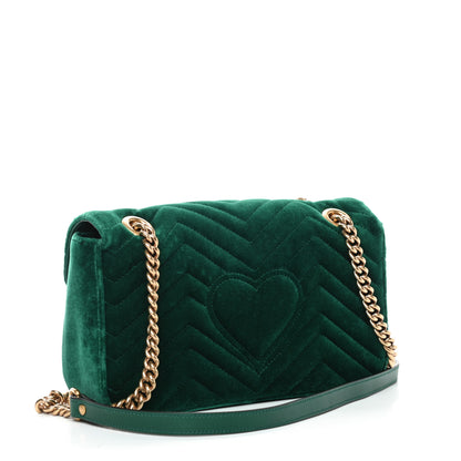 Gucci Velvet Matelasse Small GG Marmont Shoulder Bag Emerald 2 of 8