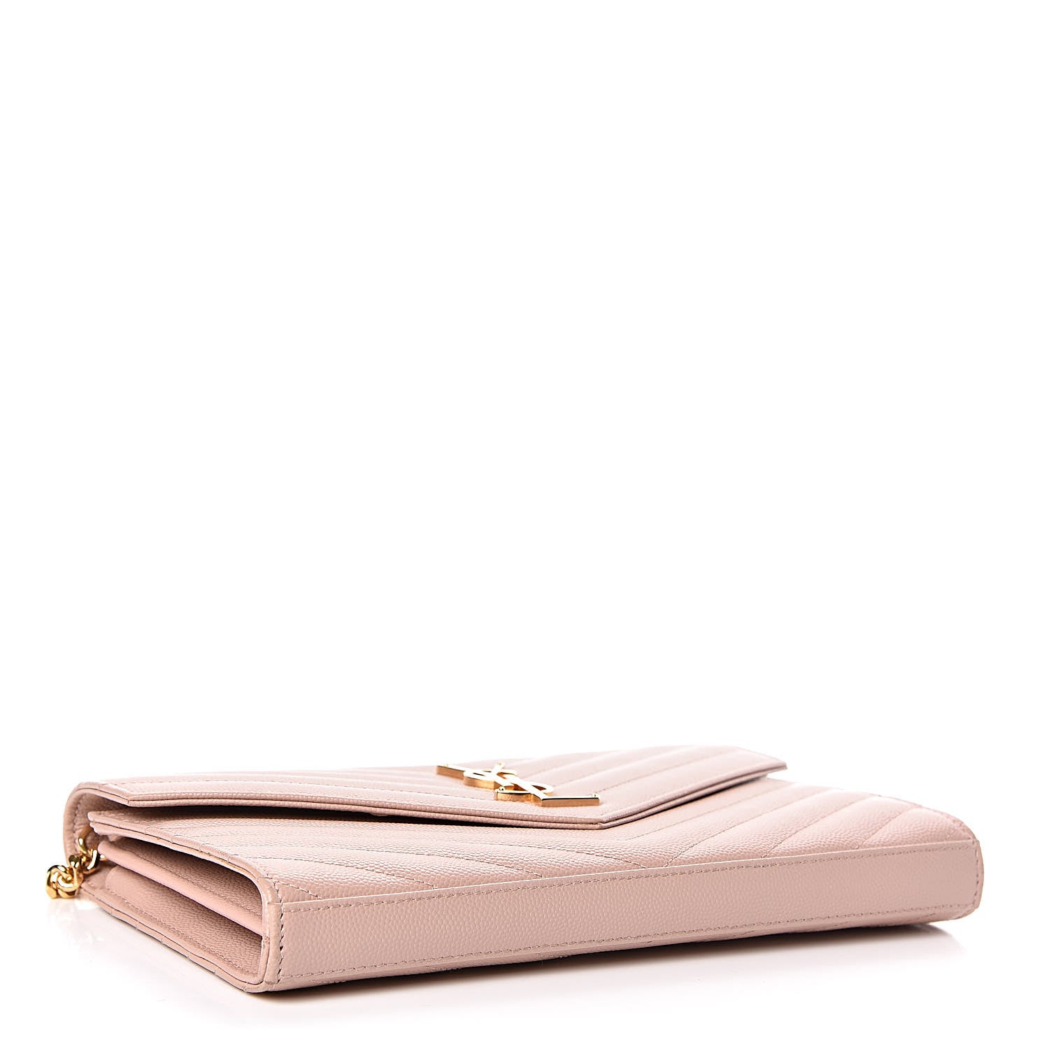Saint Laurent Grain De Poudre Matelasse Chevron Monogram Chain Wallet Rose Antic 4 of 10
