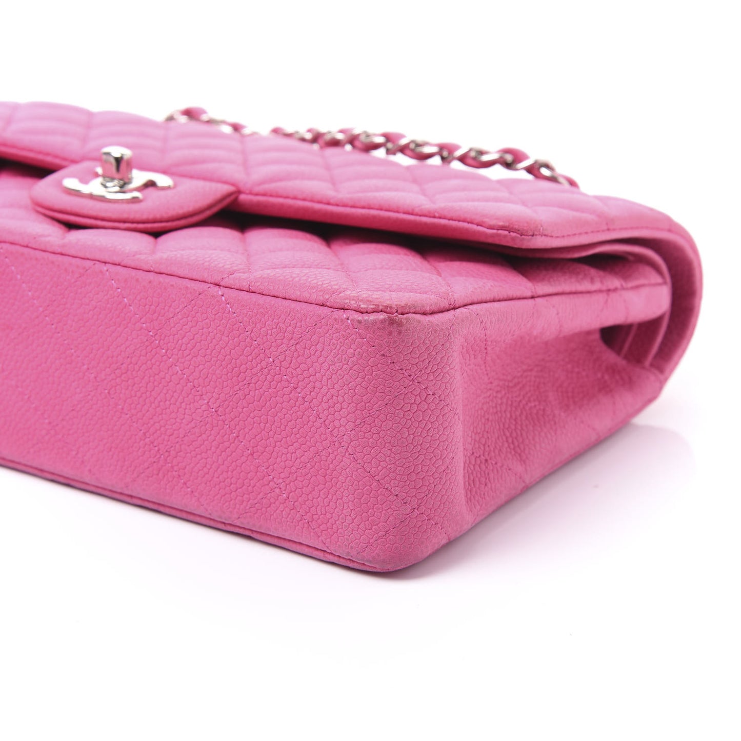 Iridescent Caviar Quilted Medium Double Flap Pink