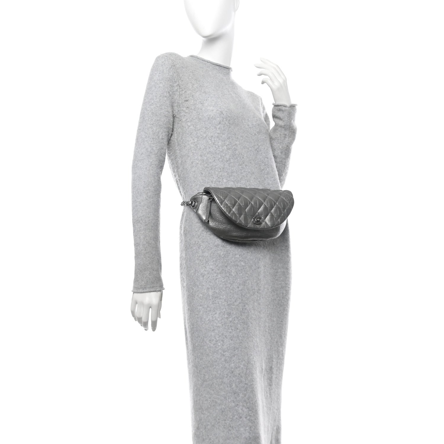 Chanel Metallic Calfskin Crocodile Embossed Quilted Easy Trip Waist Bag Fanny Pack Silver 2 of 10