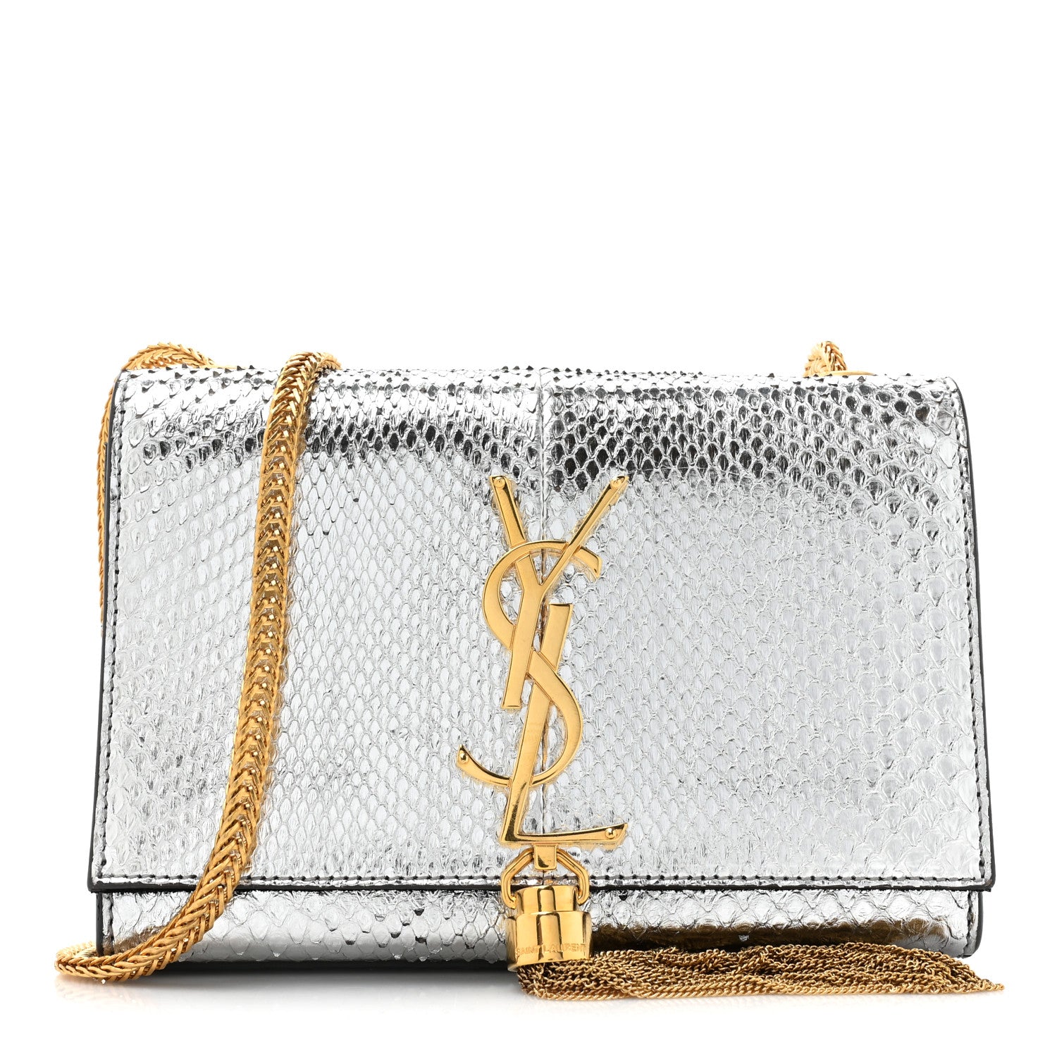 Saint Laurent Metallic Snakeskin Small Classic Monogram Kate Tassel Satchel Silver 1 of 12