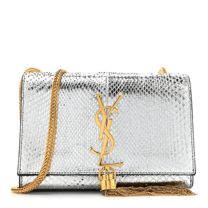Saint Laurent Metallic Snakeskin Small Classic Monogram Kate Tassel Satchel Silver 1 of 12