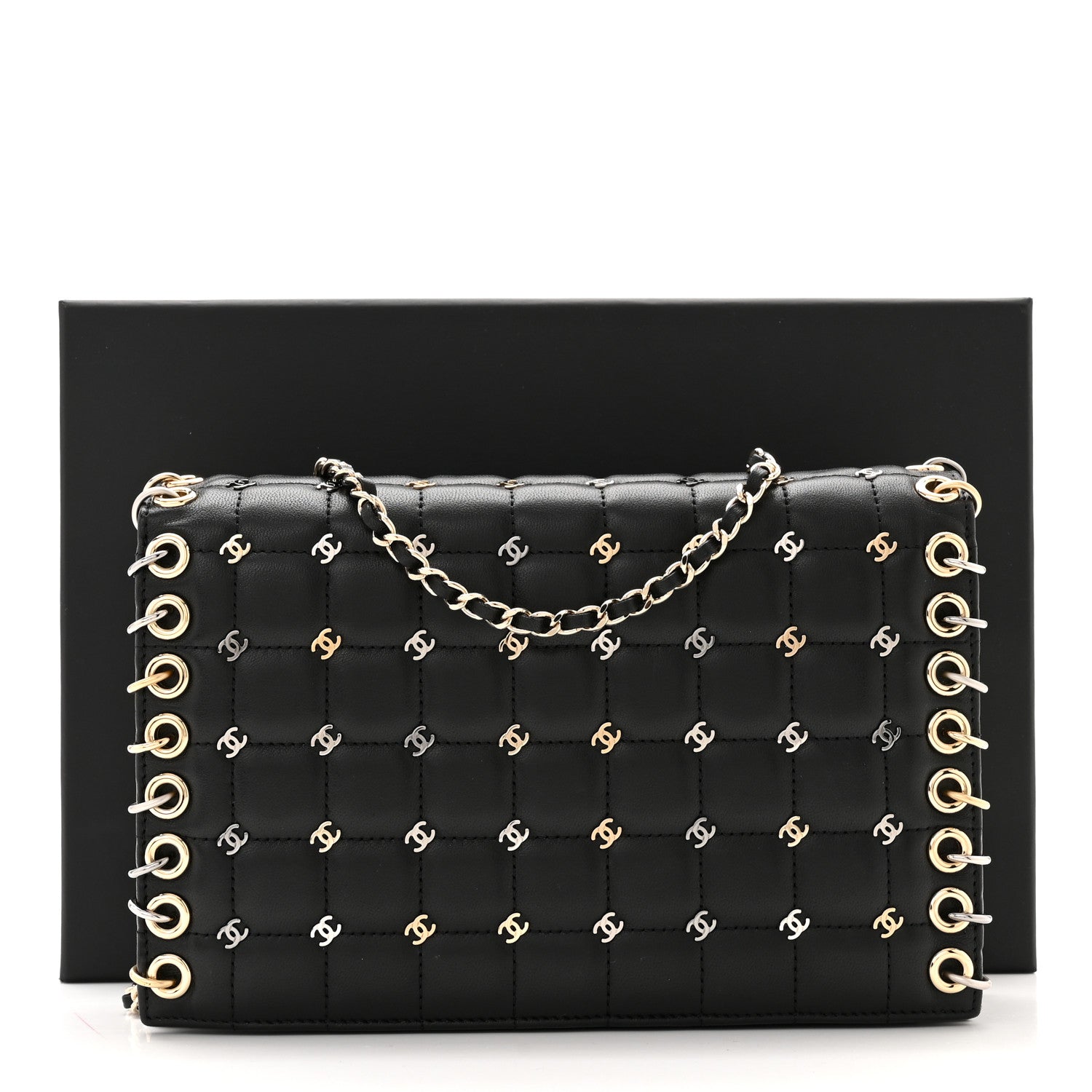 Chanel Lambskin Chocolate Bar Piercing CC Studded Small Chain Flap Bag Black 11 of 11