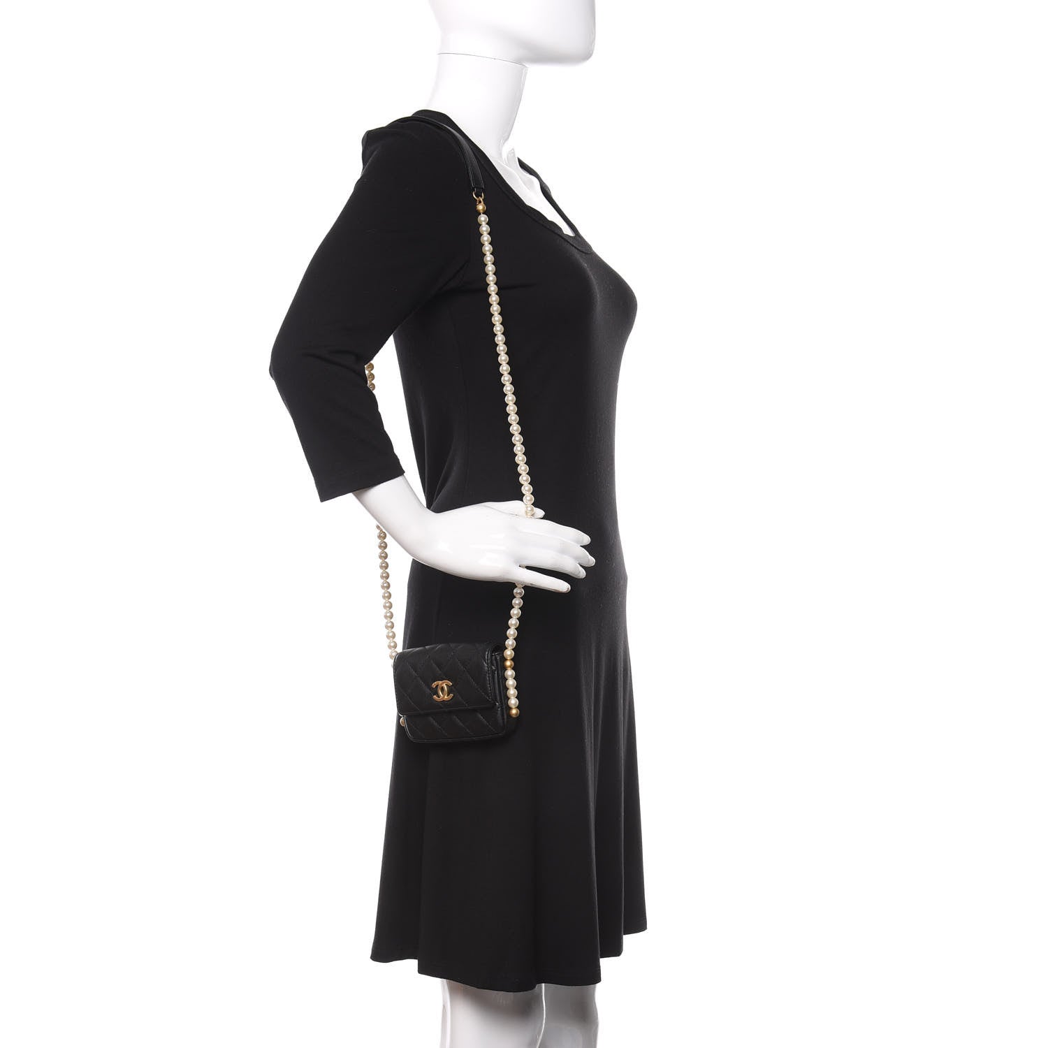 Chanel Calfskin Quilted About Pearls Card Holder Flap With Chain Black 2 of 11