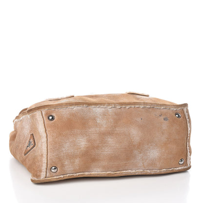 Prada Shearling Flap Shoulder Bag Beige 5 of 12
