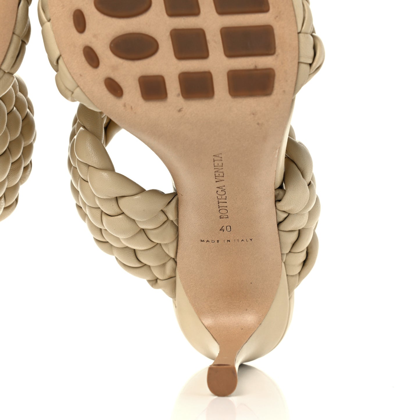 Nappa Twisted Padded Intrecciato Curve Slide Sandals 40 Tapioca