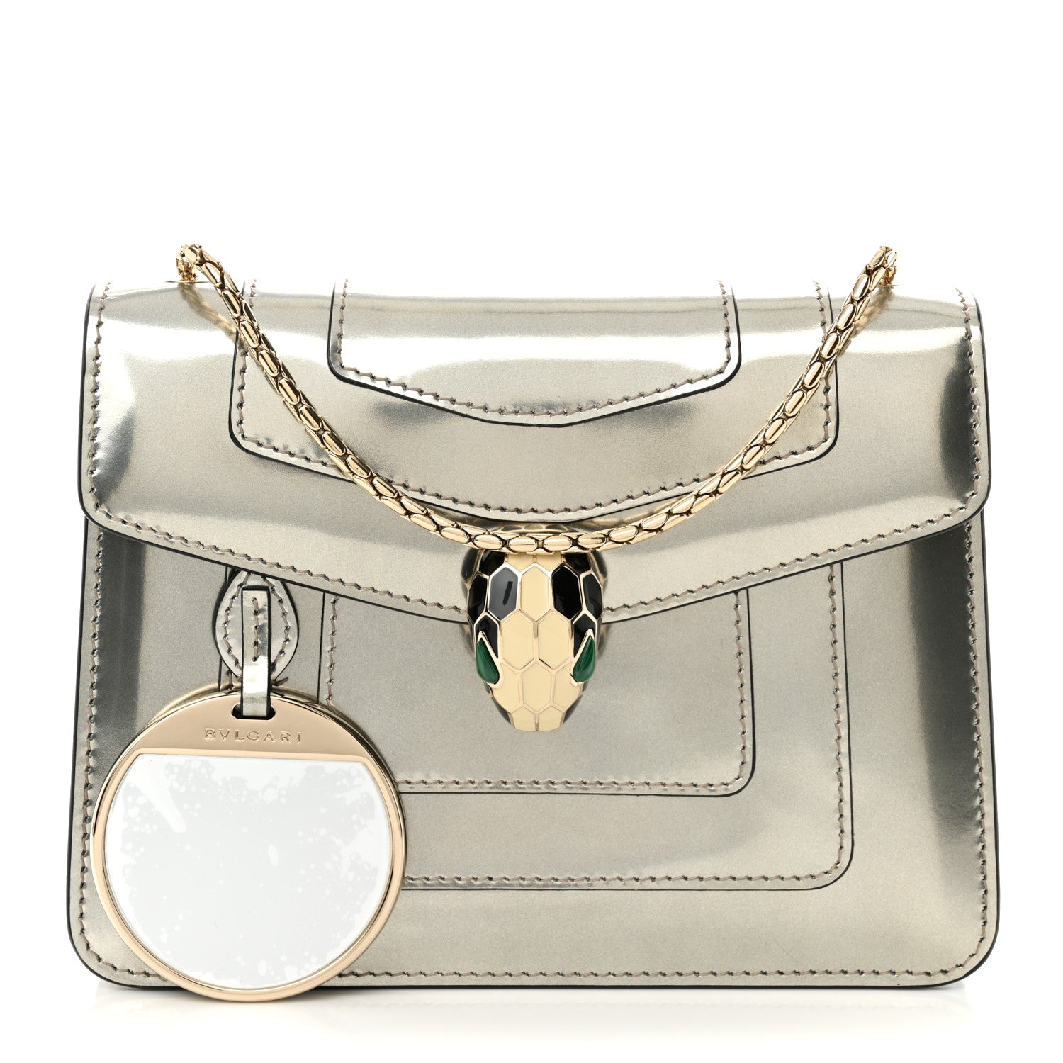Bulgari Metallic Calfskin Small Serpenti Forever Snake Strap Crossbody Bag Silver 3 of 11