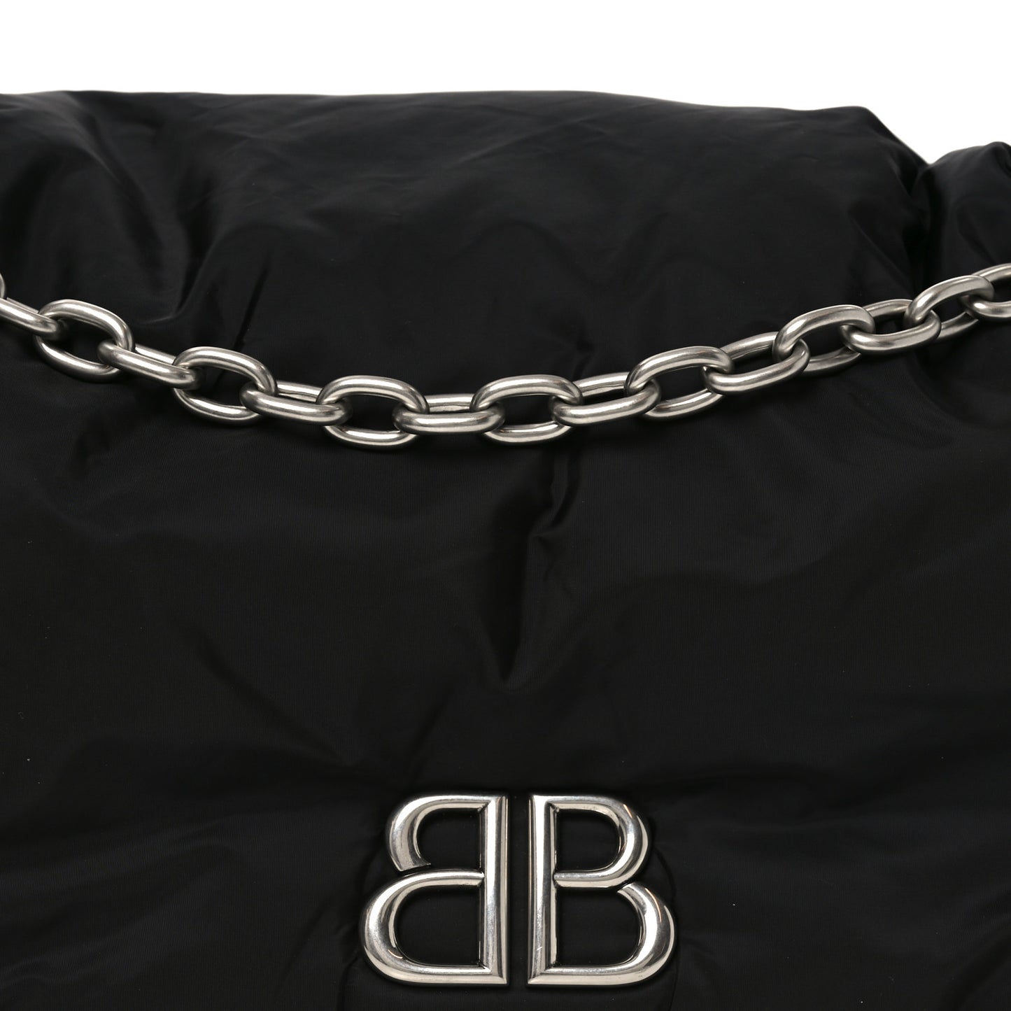 Nylon Large Monaco Chain Shoulder Bag Black
